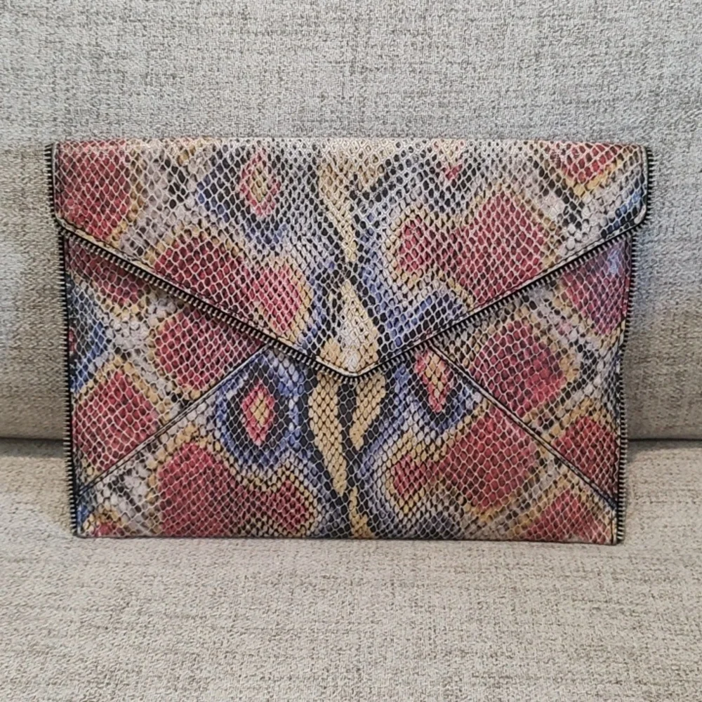 Rebecca Minkoff Leo Snake Print Leather Clutch Multicolored Envelope - Picture 1 of 7